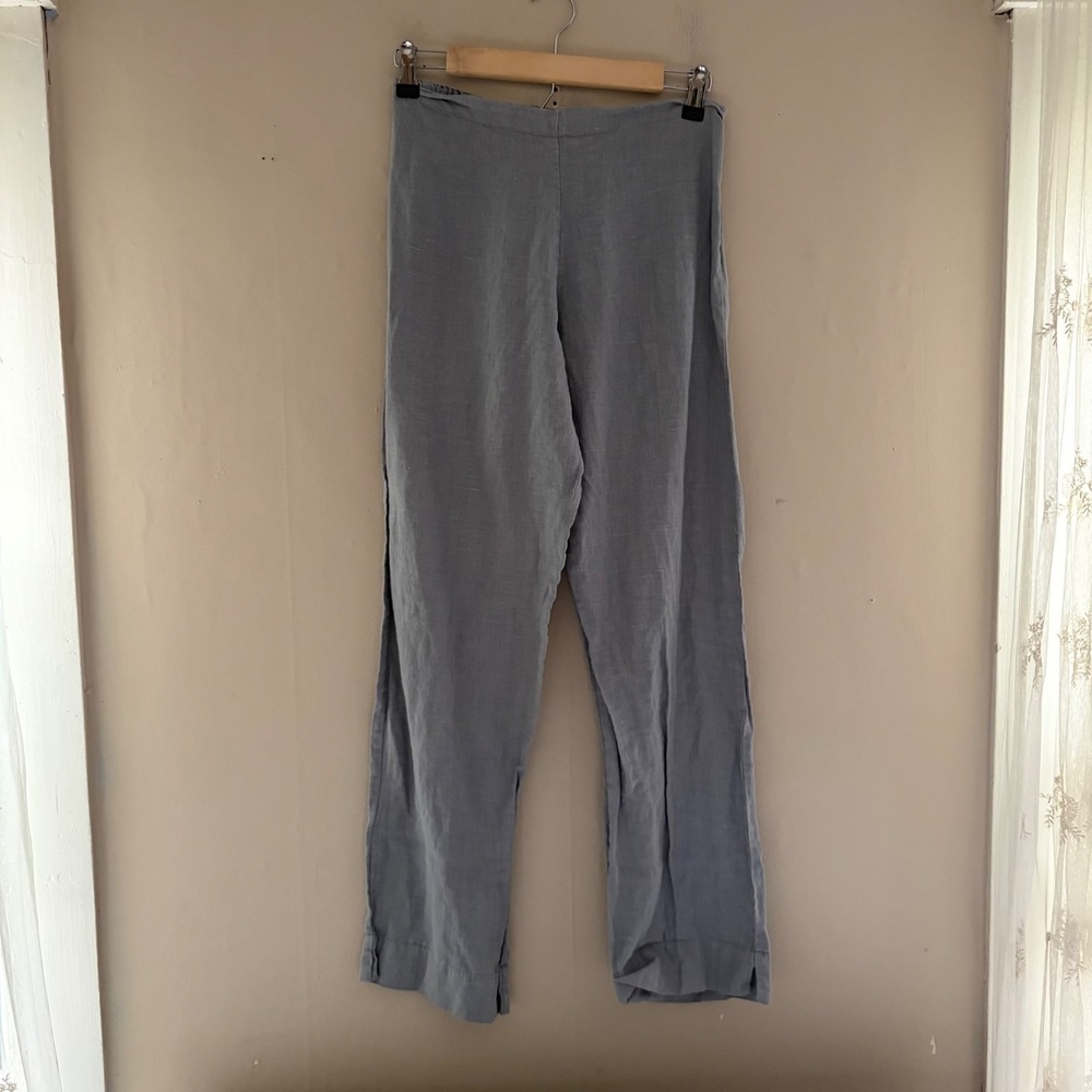 Bryn Walker Womens Straight Leg Linen Pants Size XS Gray Lagenlook Pull On